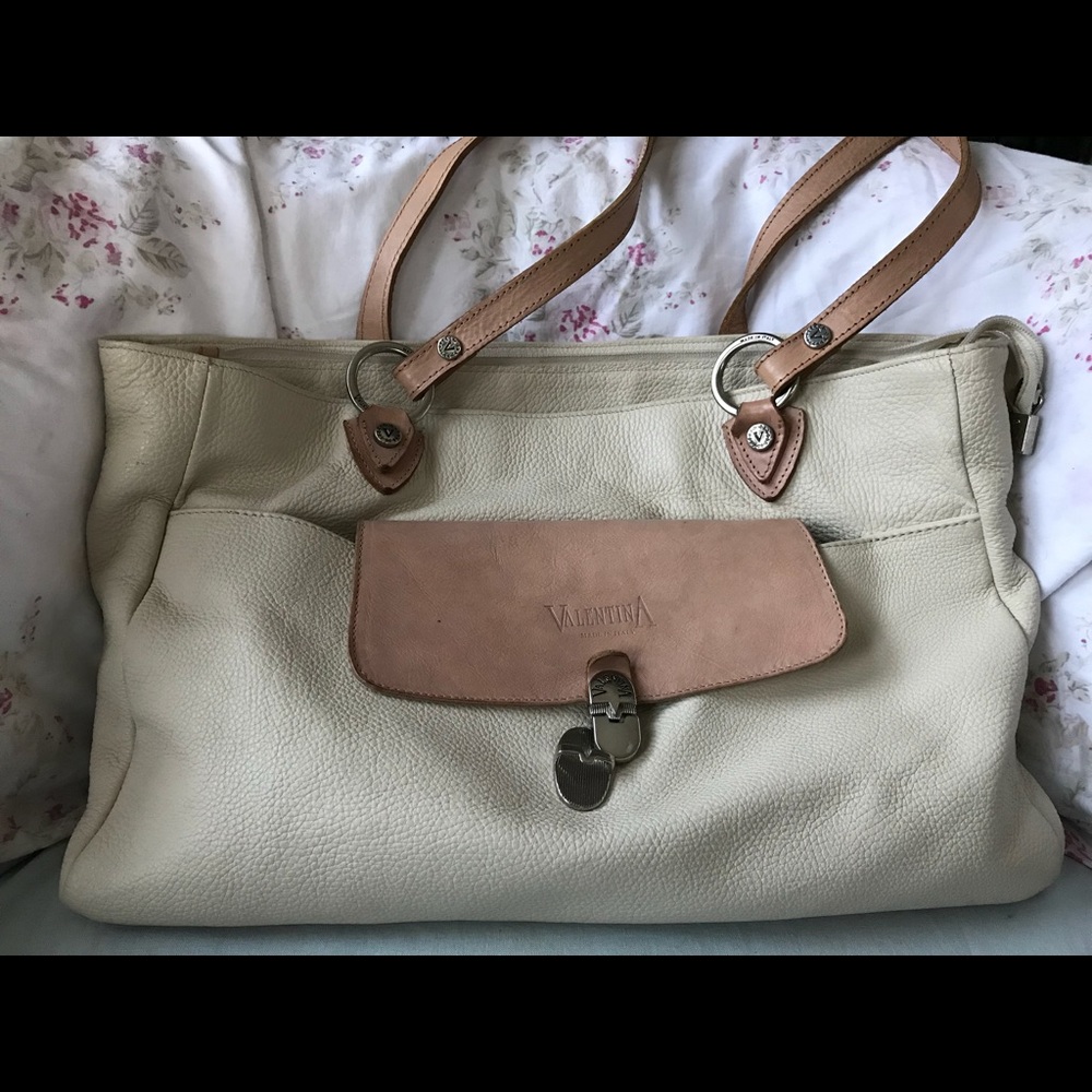 Pebbled leather cream Valentino tote handbag